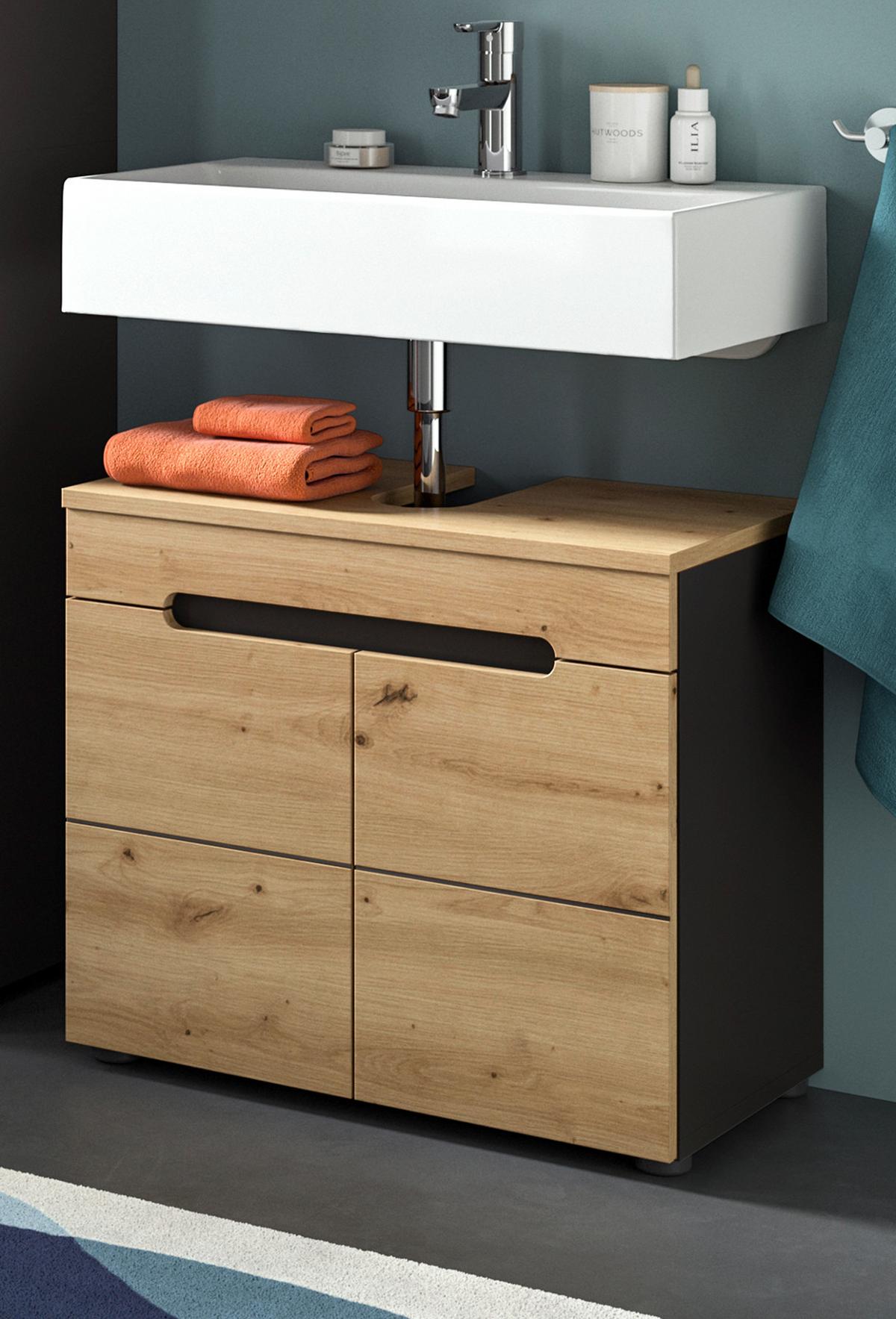 WASCHBECKENUNTERSCHRANK Eiche, grau 63 cm, Waschtisch mit Soft-Close - Eiche Artisan/Grau, Holz/Holzwerkstoff (63/55/34cm) - Inn.Furn