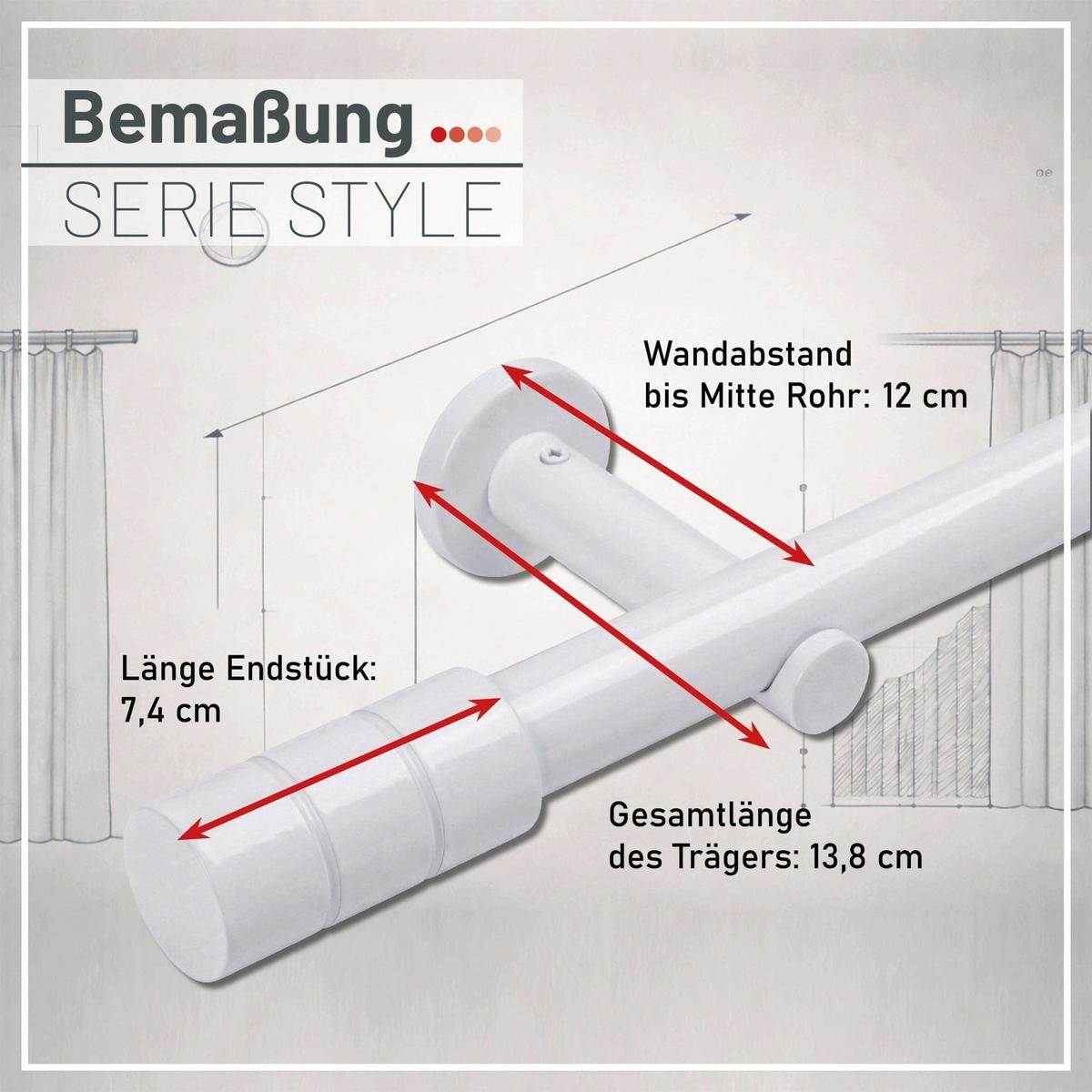 GARDINENSTANGE auf Maß 1-lauf Wandmontage Zylinder 250cm - Weiß, Metall (250cm) - Deco-Raum