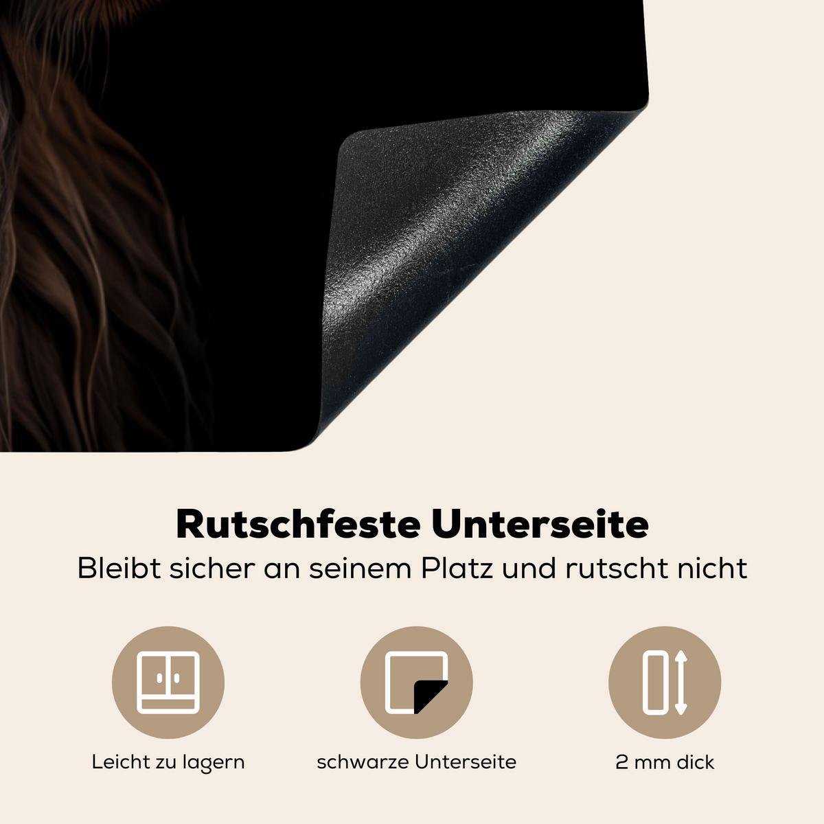 HERDABDECKPLATTE Schottischer Highlander - Porträt - Schwarz - Tier Ceranfeldabdeckung 85x52 cm - Braun, Kunststoff (85/52/0.2cm) - MuchoWow