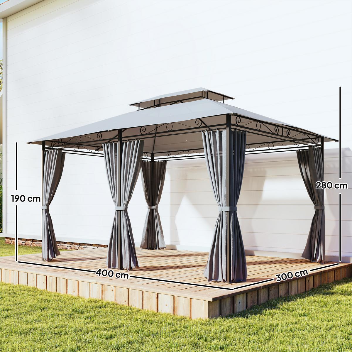 PAVILLON Stahl Polyester Dunkelgrau - Dunkelgrau, Textil/Metall (300/280/400cm) - Outsunny