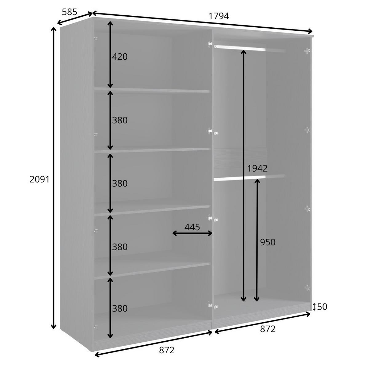 DREHTÜRENSCHRANK FRAYN 179,4/209,1/58,5cm 4-türig Graphit - Graphitfarben, Holzwerkstoff (179.4/209.1/58.5cm) - MASSENO