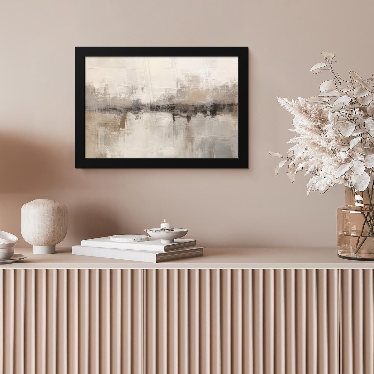 POSTER MIT RAHMENGERAHMTES BILD Moderne Kunst - Abstrakt - Beige 30x20 cm - Beige, Papier (30/20cm) - MuchoWow
