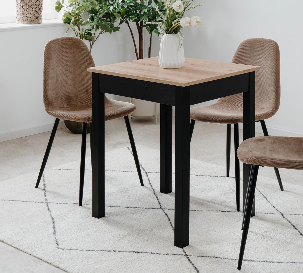 ESSTISCH Eiche Artisan, schwarz 60 x 67 cm, Küchentisch in modernem Design - Schwarz/Eiche Artisan, Holzwerkstoff/Kunststoff (67/60/76cm) - Furn.Design