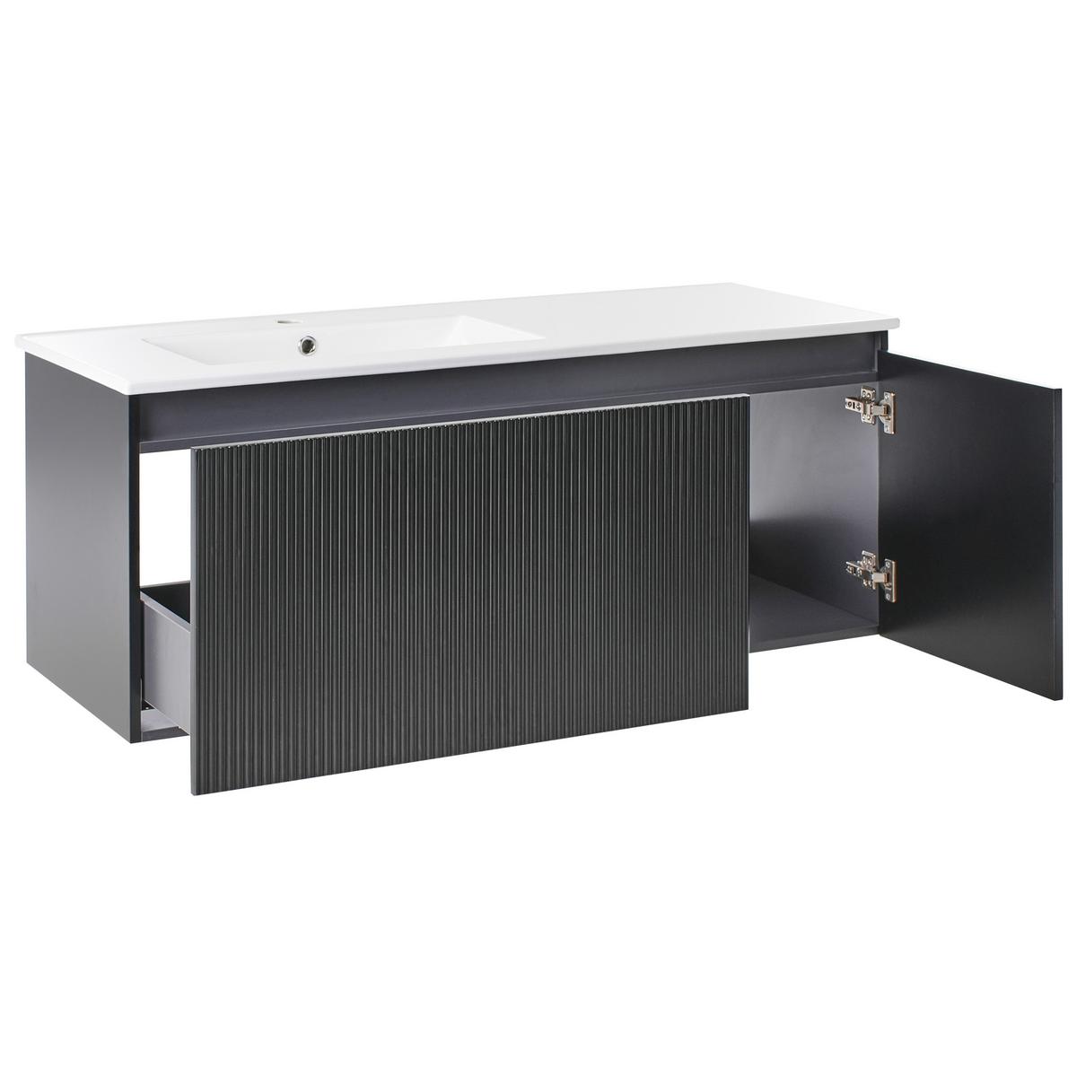 WASCHBECKENUNTERSCHRANK wandmontiertk mit Waschbecken Schwarz Tiete - Schwarz, Holzwerkstoff (120/46/134cm) - Beliani