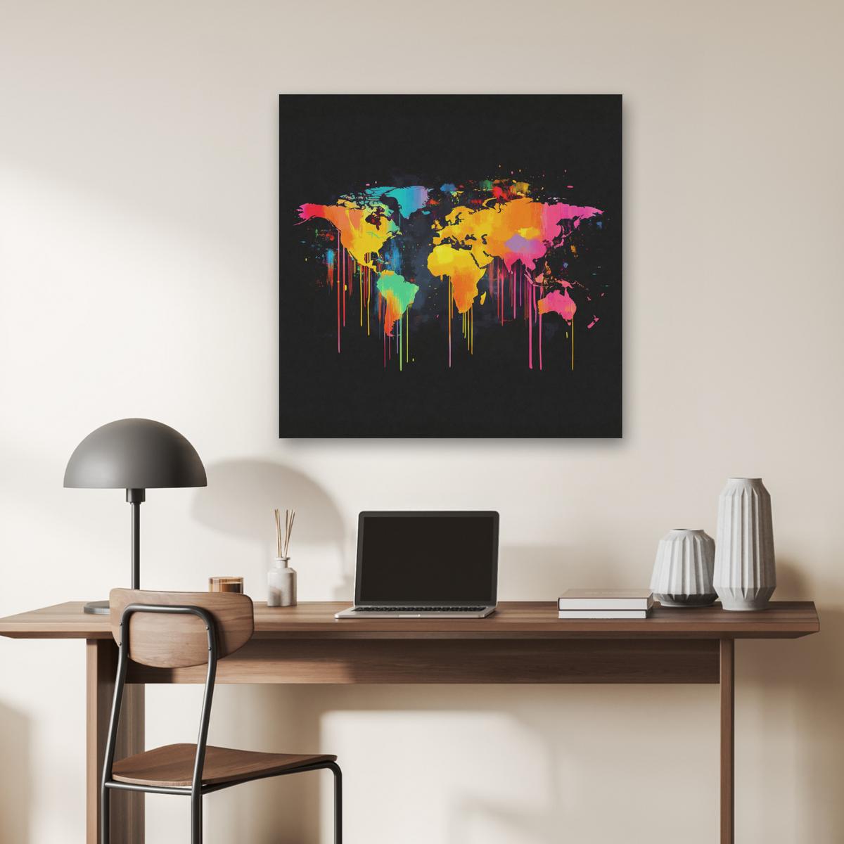 AKUSTIKBILD Weltkarte - Farbe - Bunt - Graffiti - Welt Akustikpaneele 80x80 cm - Multicolor, Kunststoff (80/80/0.9cm) - MuchoWow