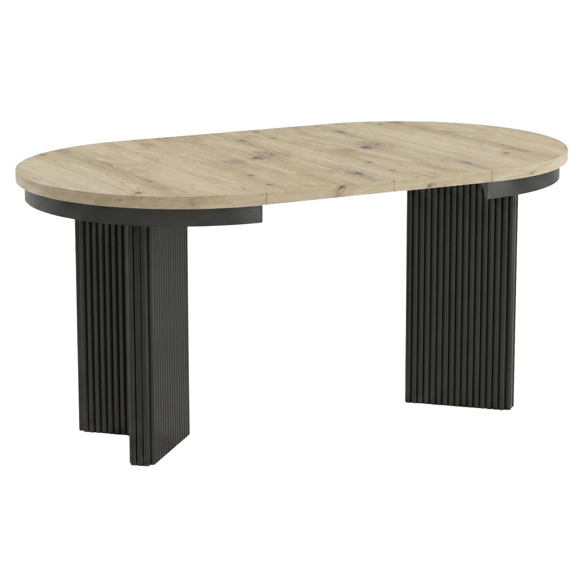 ESSTISCH Prestige runder Design-Tisch, ausziehbar Ø 100–180 cm, Eiche artisan+Schwarz - Eichefarben/Schwarz, Metall (100/100/77cm) - Beautysofa