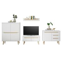 WOHNWAND 4-teilig weiß matt, Eiche, skandinavisch 361 cm, Wohnkombination mit Soft-Close - Eichefarben/Weiß, Holz/Holzwerkstoff (361/170/40cm) - Furn.Design