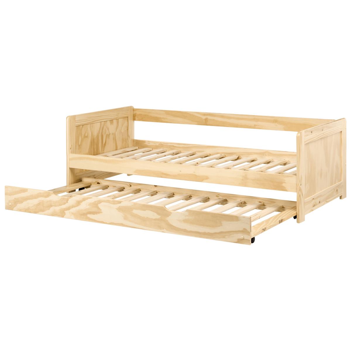 AUSZIEHBETT Kiefernholz 90/200 cm Hellbraun Gravelines - Braun, Holz (90/200cm) - Beliani
