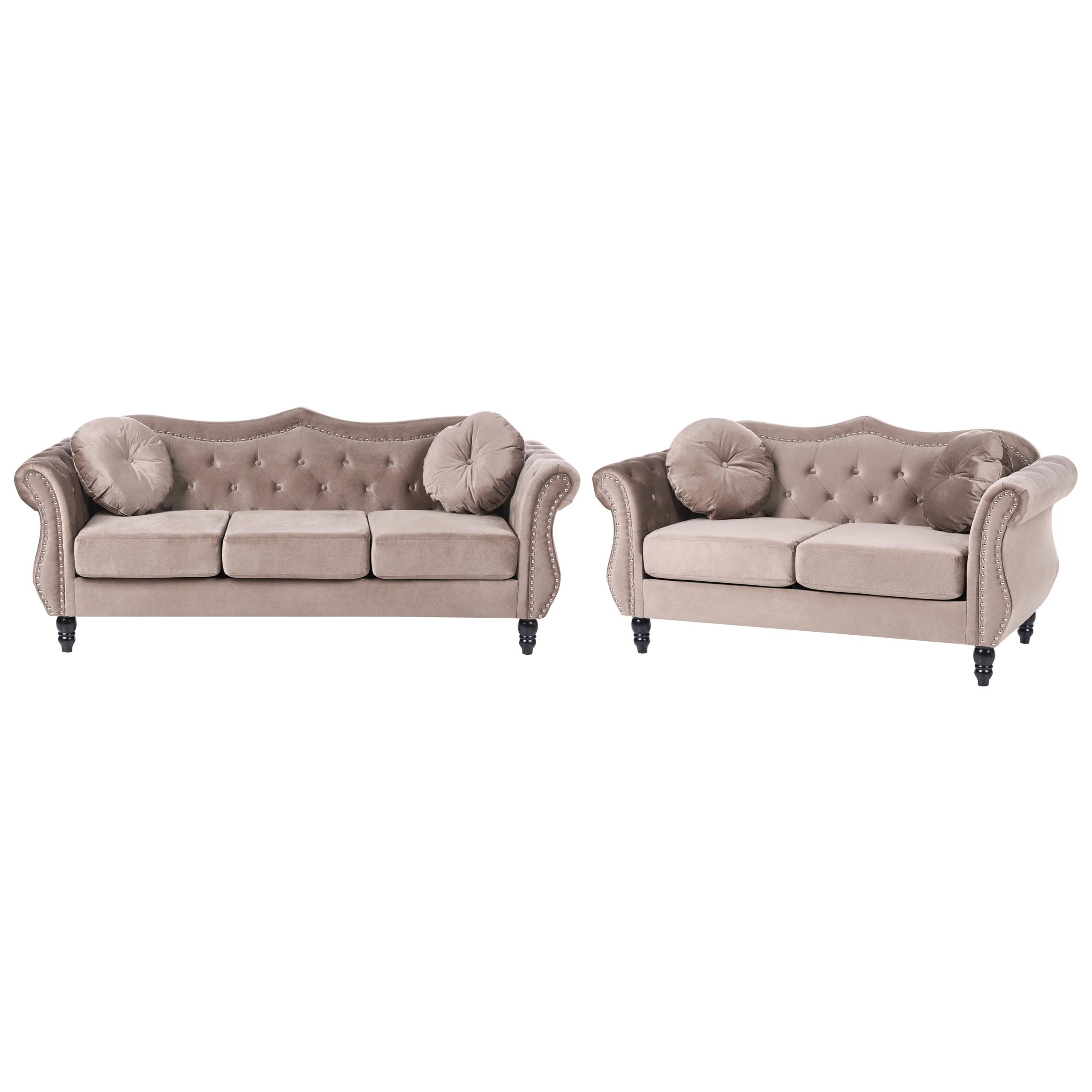SOFA-SET 5-Sitzer Samtstoff Taupe Skien - Taupe, Textil (204/86/79cm) - Beliani