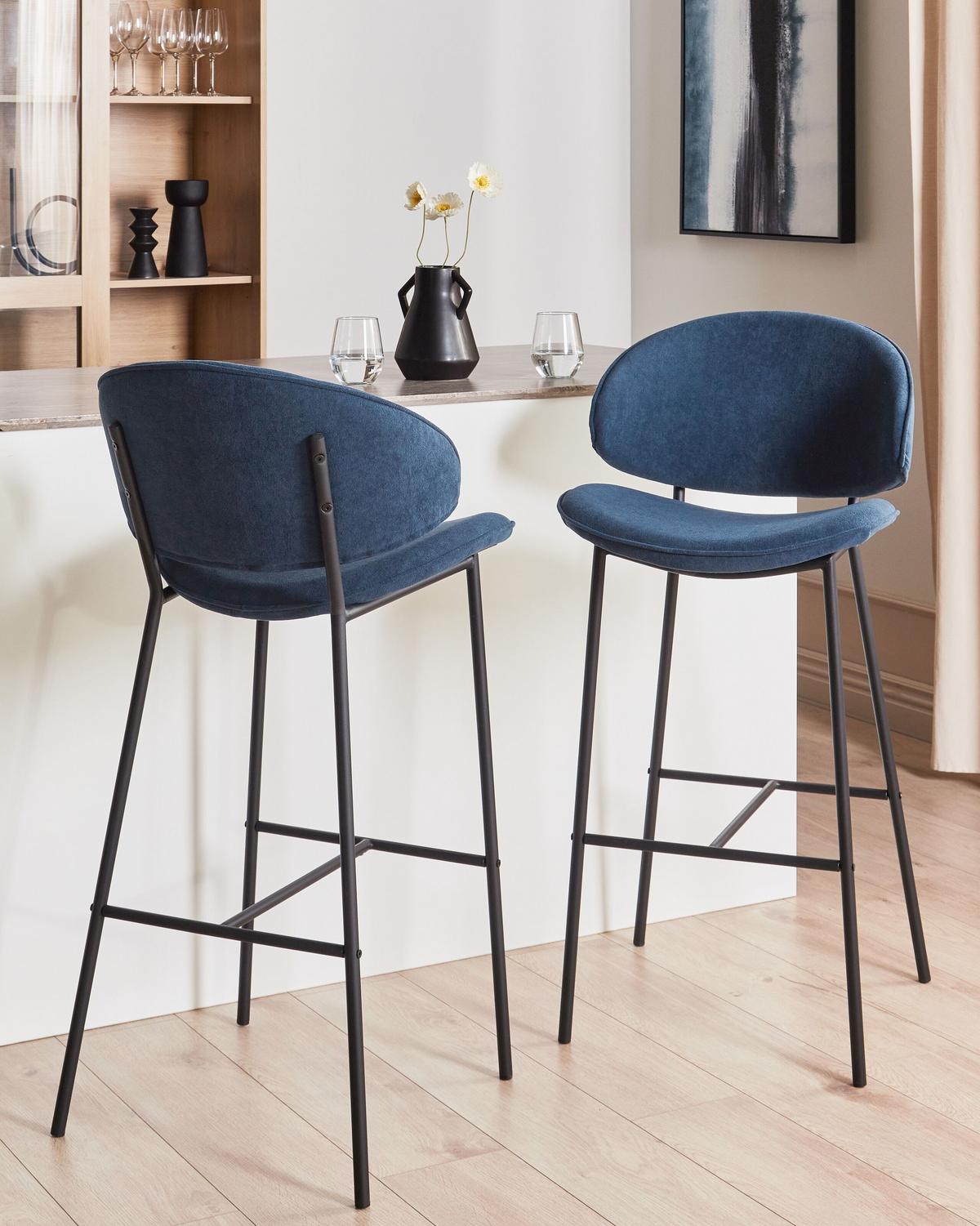BARSTÜHLEN 2er-Set Marineblau Kiana - Blau/Schwarz, Textil (49/104/59cm) - Beliani