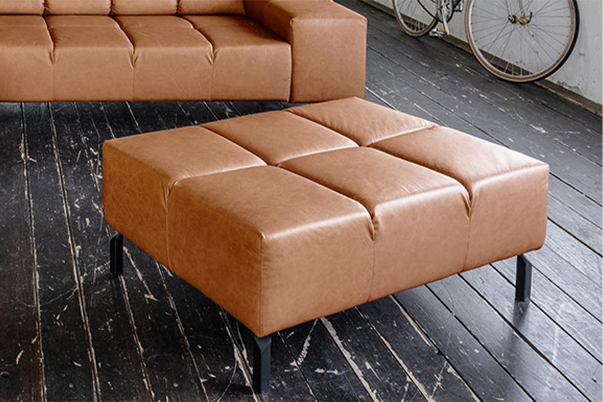 POLSTERHOCKER NELSON Braun Leder - Braun, Leder (107/43/71cm) - KAWOLA