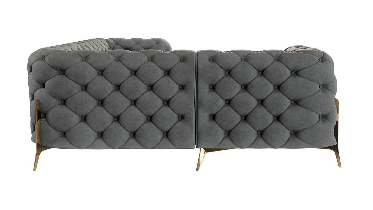 ECKSOFA Chesterfield Lexi Grau Samt, Ottomane links - Goldfarben/Grau, Holz/Textil (264/204cm) - S-Style