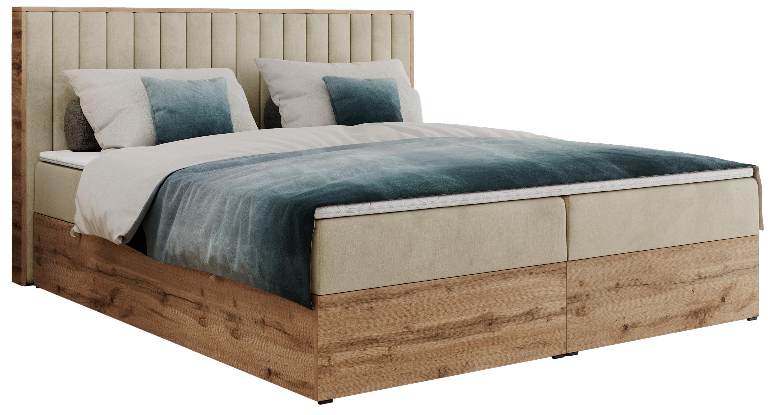 BOXBETT ALBERO 4 - 120/200 Beige Velvet - H4 - Beige, Holz/Textil (120/200cm) - MKS