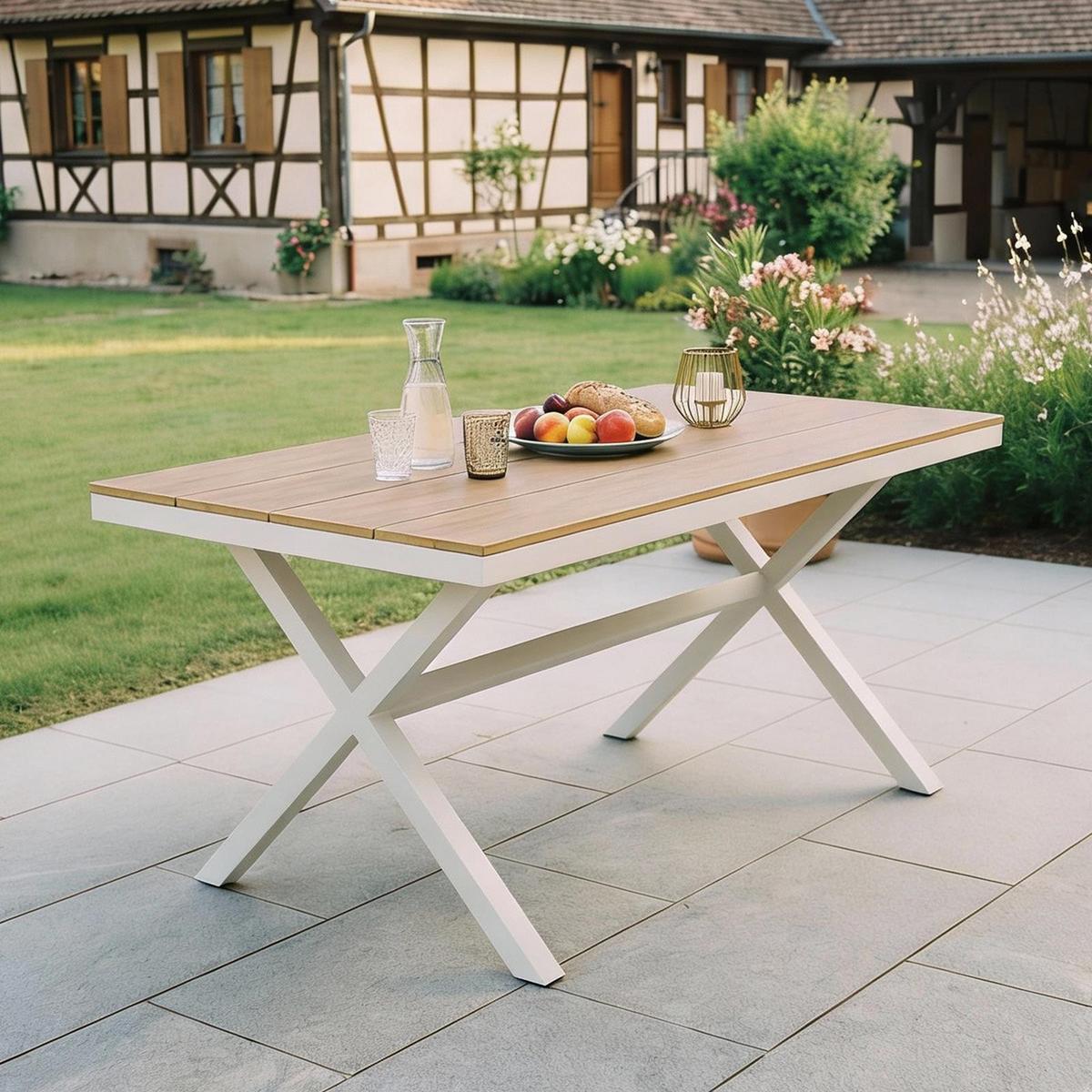 GARTENTISCH ISOLA natur, weiß - Weiß/Naturfarben, Metall (89/150/76cm) - IDIMEX