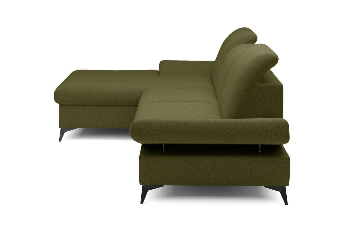 ECKSOFA FELICE L-S Grün Geflochtener Stoff mit Schlaffunktion - Olivgrün, Holz (284/166cm) - MASSENO
