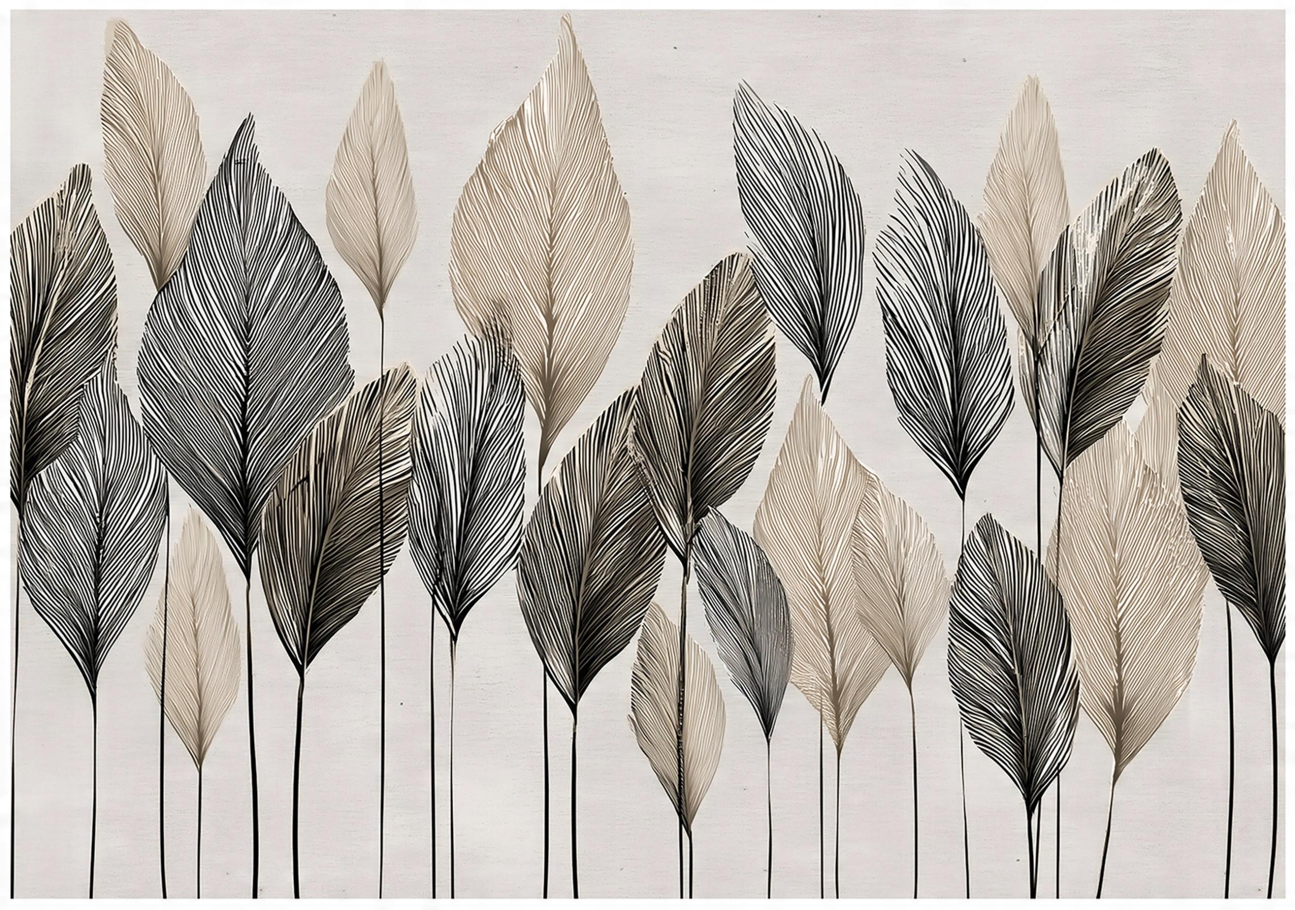 FOTOTAPETE Blätter Boho Beige Betonwand Wohnzimmer 250x175 - Multicolor, Papier (250/175cm) - Wallarena