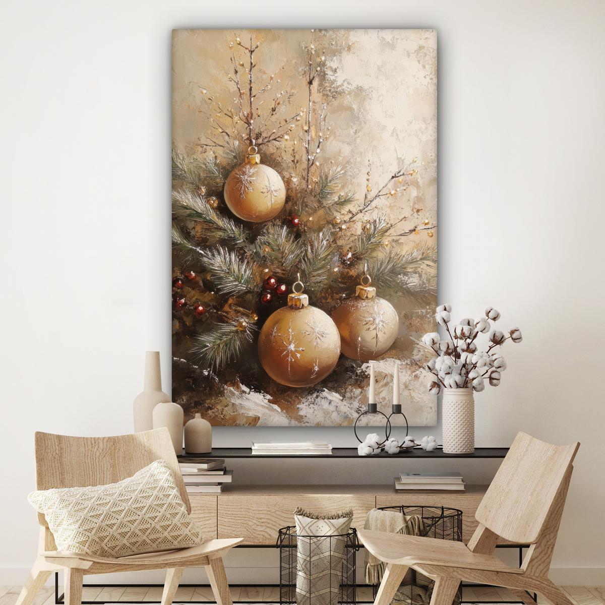 LEINWANDBILD Weihnachten - Kugeln - Beige - Gold Deko Groß 90x140 cm - Goldfarben, Textil (90/140cm) - MuchoWow