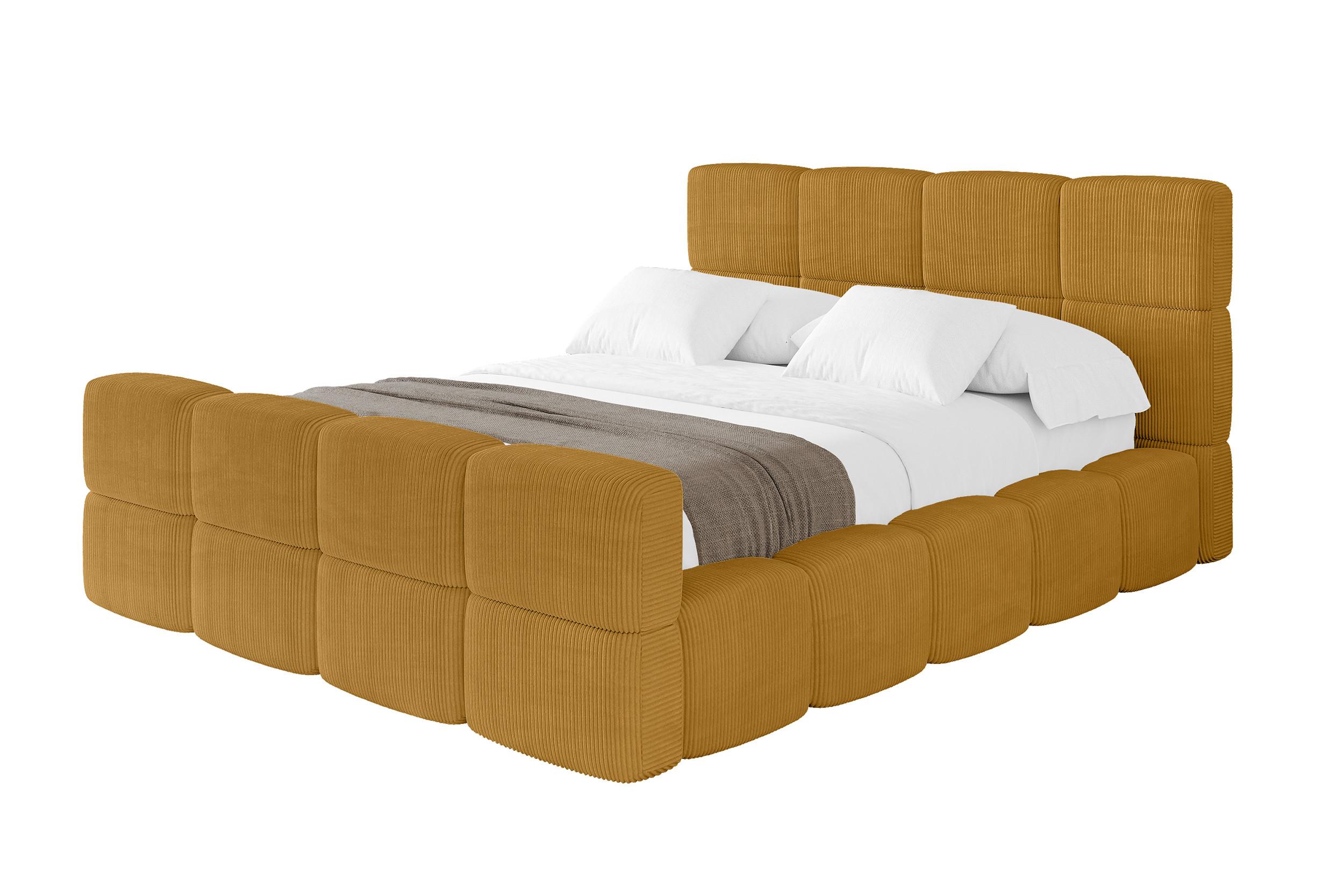 POLSTERBETT mit Bettkasten und Lattenrost, Bett mit Matratze H3/H4, Kopfteil, Boxbett, Doppelbett mit Stauraum - NATA-Z 140x200 Senfgelb - Kupferfarben, Holzwerkstoff/Textil (140/200cm) - ALTDECOR