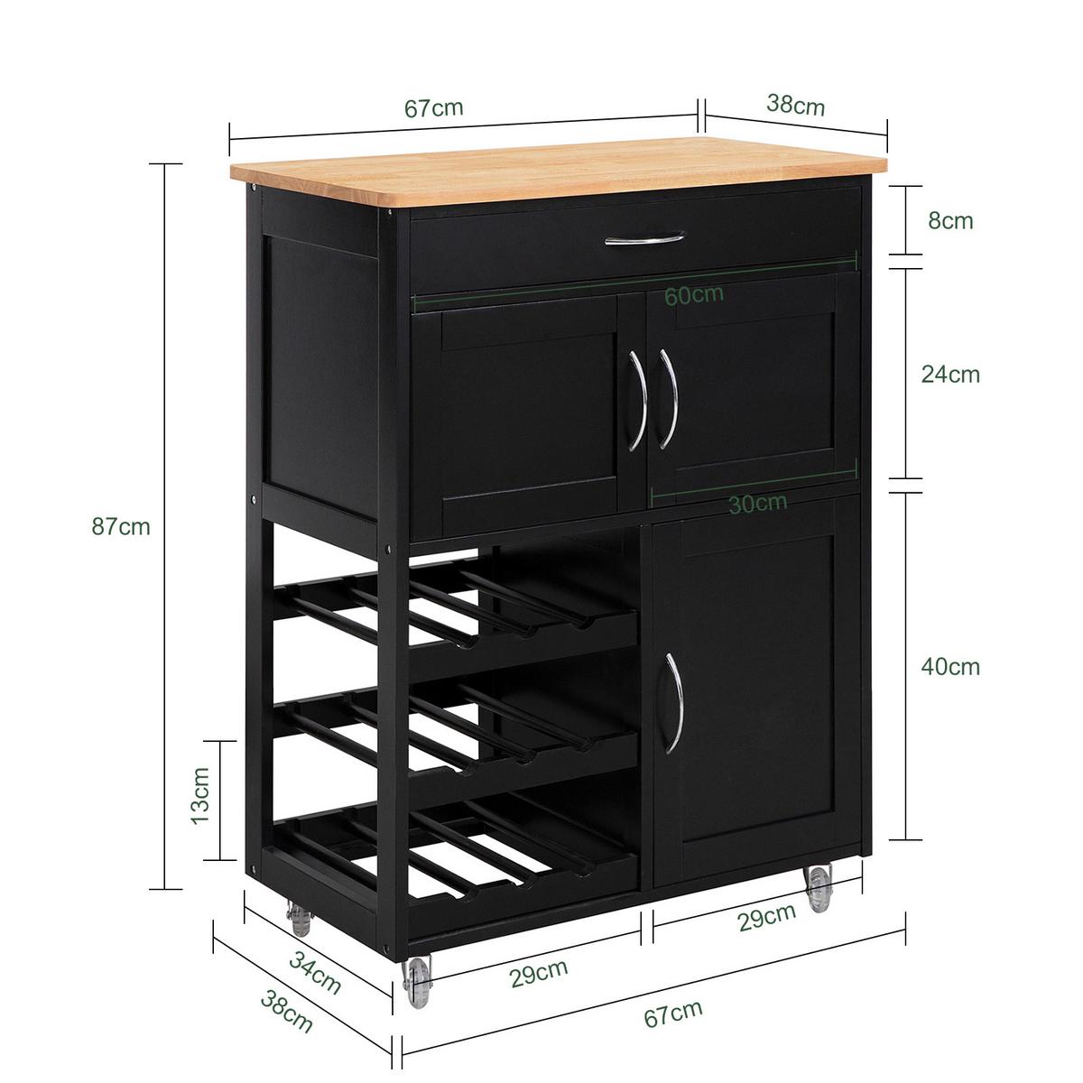 KÜCHENWAGEN Schwarz - Schwarz/Braun, Holzwerkstoff (67/87/38cm) - SoBuy