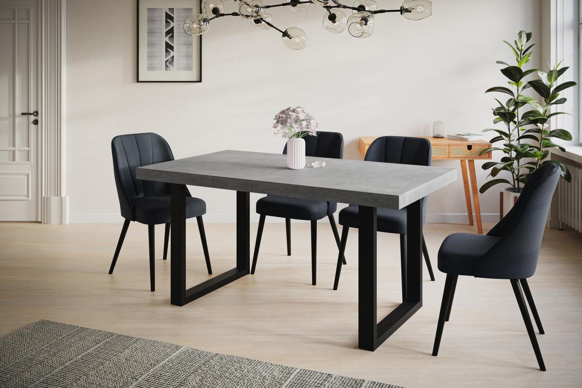 INDUSTRIELLER Esszimmertisch LOFT-U, ausziehbarer Tisch, Größe: 160-260X90X77 cm, Wohnzimmertisch Farbe: Grau, mit Metallbeinen in Farbe Schwarz - Schwarz/Grau, Holzwerkstoff (160/90/77cm) - Alpi-Möbel
