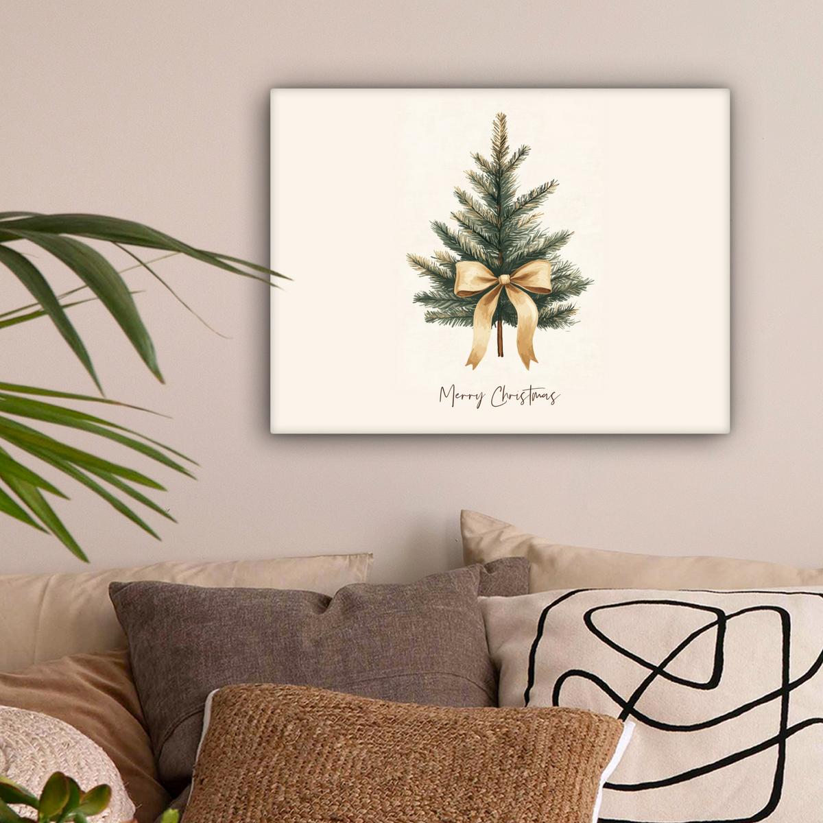 LEINWANDBILD Weihnachtsbaum - Weihnachten - Frohe Weihnachten - Beige Wandbild 40x30 cm - Sandfarben, Textil (40/30cm) - MuchoWow