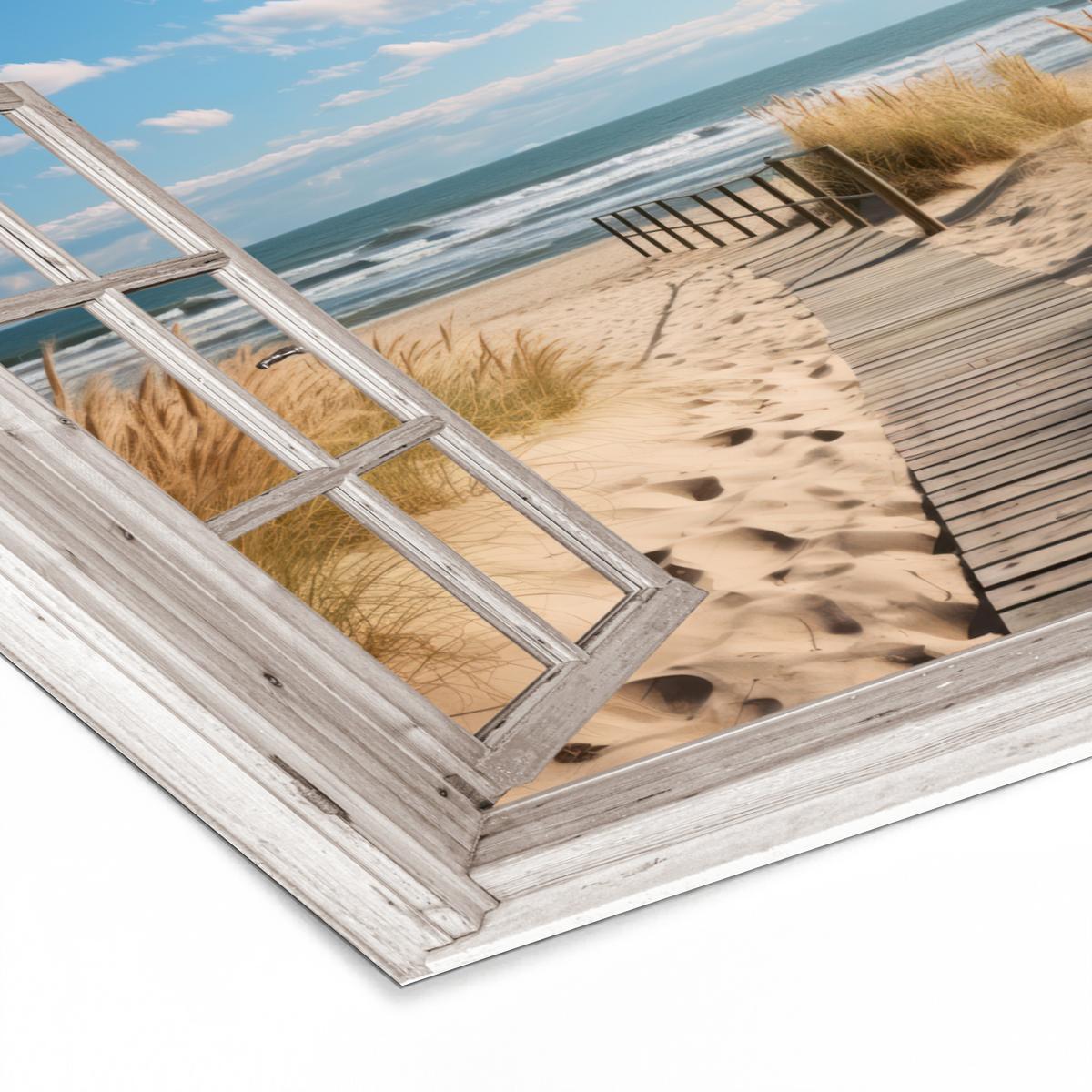 POSTER MIT RAHMEN Fenster - Meer - Küste - Natur - Ausblick - Strand - Wattenmeer 40x30 cm - Beige, Papier (40/30cm) - MuchoWow