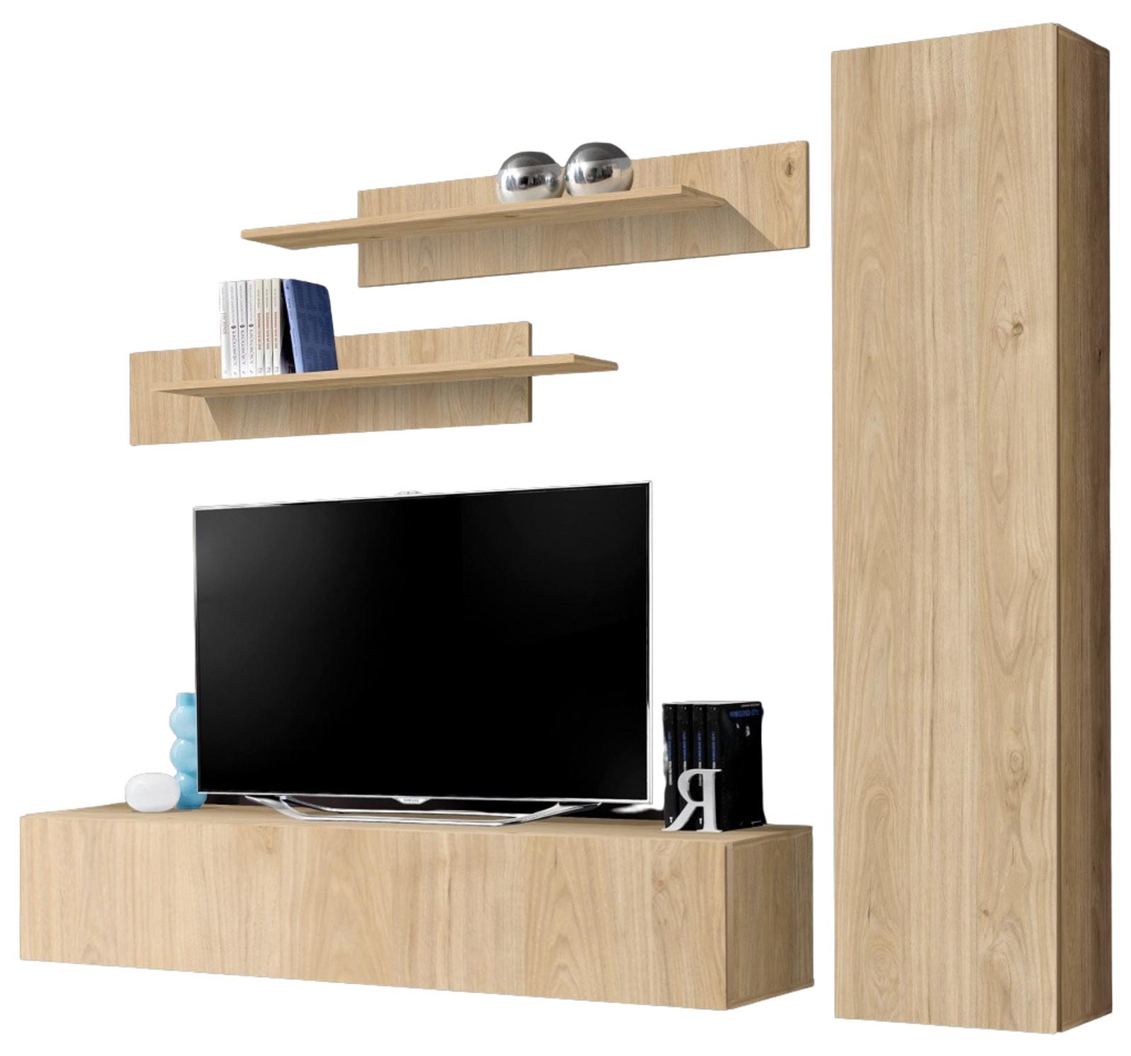 WOHNWAND Eiche Jackson 210 cm 4-teilig hängend, Anbauwand mit Push-to-Open - Eichefarben, Holzwerkstoff (210/170/40cm) - Inn.Furn