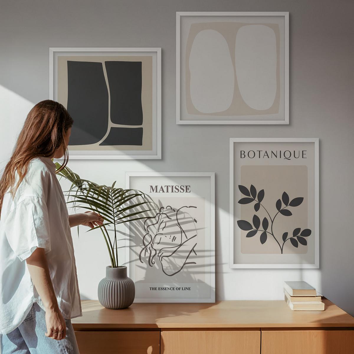 BILDER SET 4er Set - 50x50 cm & 40x60 cm Weißer Rahmen - Matisses stilvolle Pflanzenbilder - Weiß, Kunststoff (50/50cm) - TULUP
