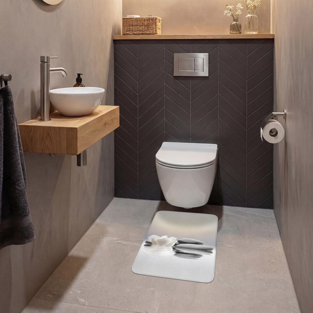 WC-VORLEGER Steine - Lotus - Weiß - Wasser - Zen WC Teppich 40x60 cm - Weiß, Textil (40/1cm) - OnlyWow