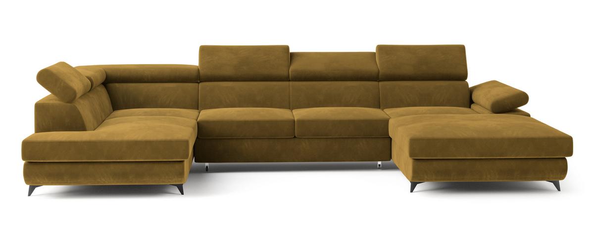 WOHNLANDSCHAFT RUBANO L-S Gelb Velours-Stoff mit Schlaffunktion - Gelb, Holz (339/89/190cm) - MASSENO