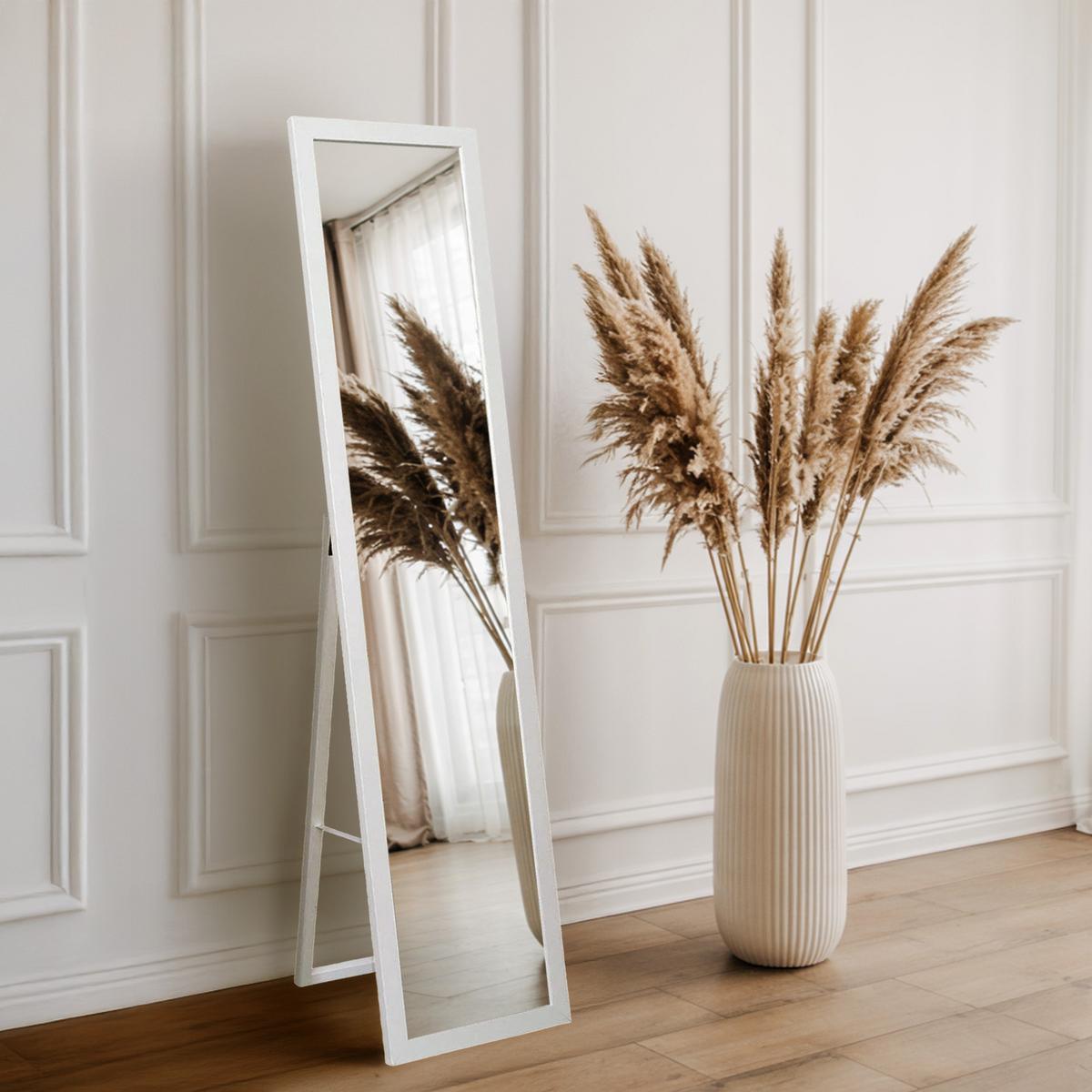 STANDSPIEGEL 156x36 cm – Weiße Rahmen - Weiß, Glas (156/36/0.4cm) - Wallfluent