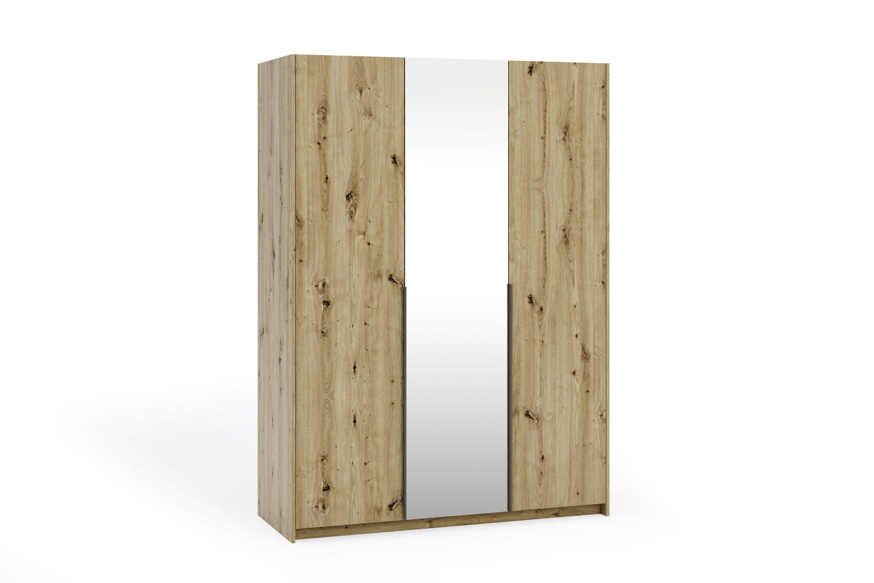 DREHTÜRENSCHRANK THALIA 148/204/58cm 3-türig mit Spiegel Eiche Artisan - Eiche Artisan, Holzwerkstoff (148/204/58cm) - MASSENO
