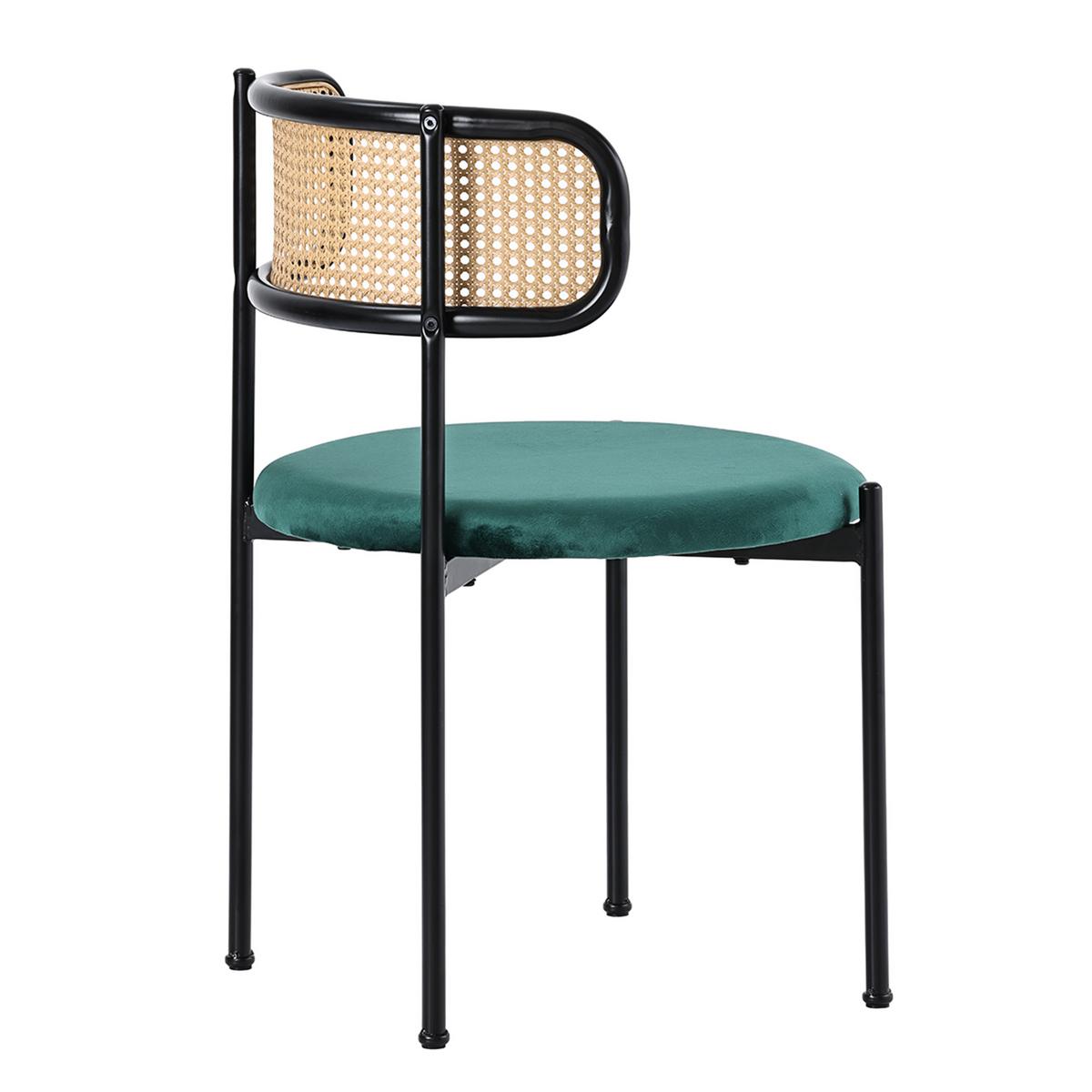 ESSZIMMERSTUHL Set 2er Grün Samt & Rattan Polsterstuhl mit Metallbeinen - Grün, Textil (51/75/51cm) - Urban Meuble