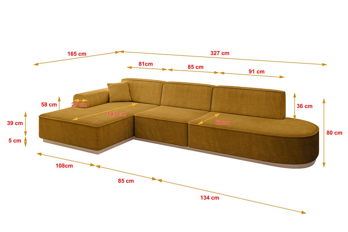 ECKSOFA Ottomane Links IREA-L2 - 327x165x80 cm Senfgelb - Grün, Holzwerkstoff/Textil (327/165cm) - ALTDECOR