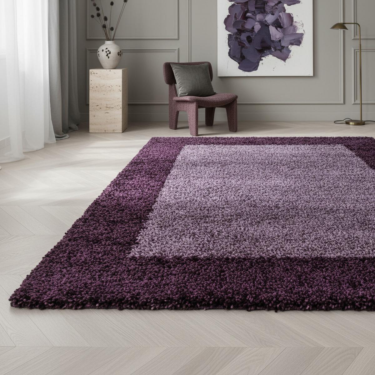 HOCHFLORTEPPICH RHEIN, mit Bordüre, Violett, 100 x 200 cm - Lila, Textil (200/100cm) - KADIMA DESIGN