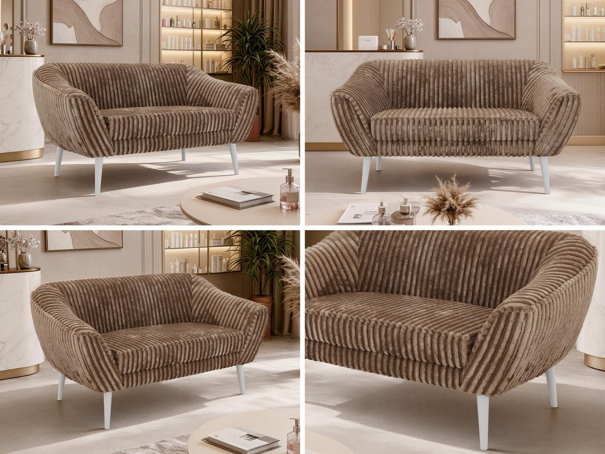 2-SITZER-SOFA PIRS - Braun Cord - Weiße Beine - Braun/Weiß, Holzwerkstoff/Textil (140/75/74cm) - MKS