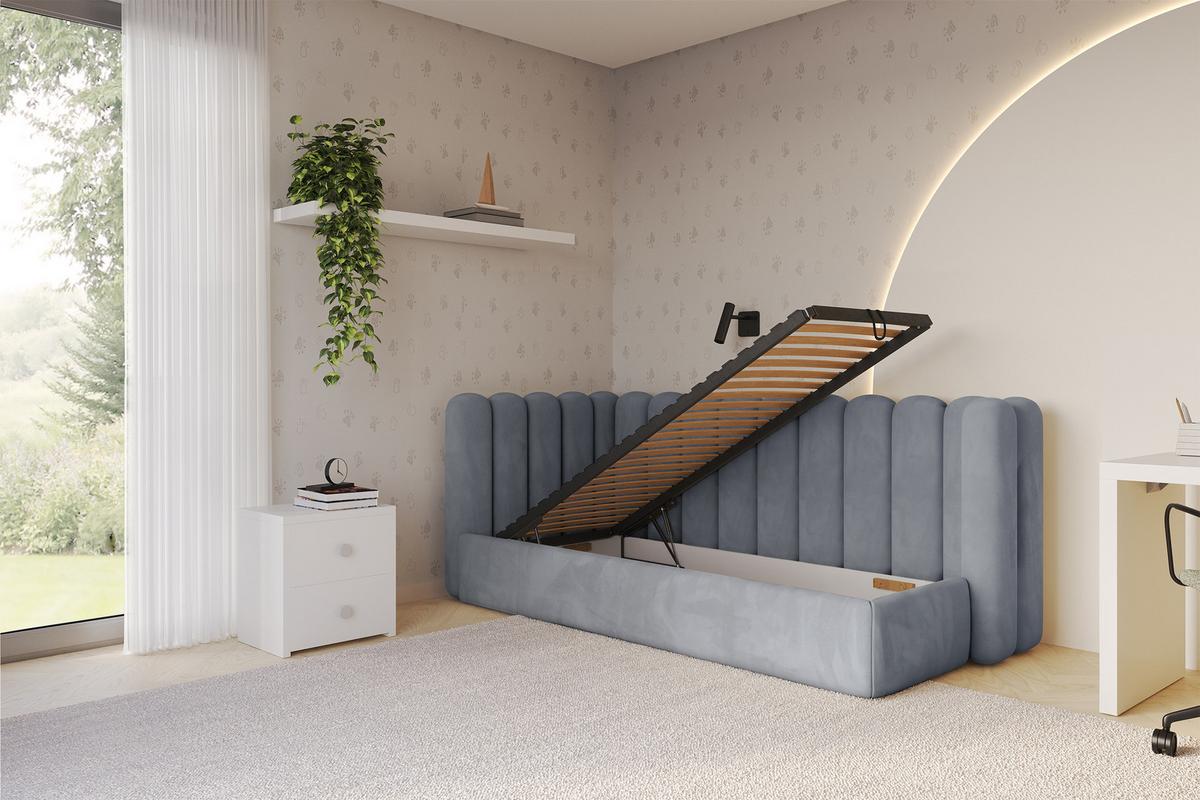 EINZELLBETT Jugendbett mit Bettkasten und Matratze H3/H4, Rechts - HUGY 100x200 Grau - Grau, Holzwerkstoff/Textil (100/200cm) - ALTDECOR