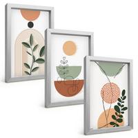 BILDER SET 3er Set - 20x30 cm Silberner Rahmen - Abstrakte Pflanzenformen - Silberfarben, Kunststoff (20/30cm) - TULUP