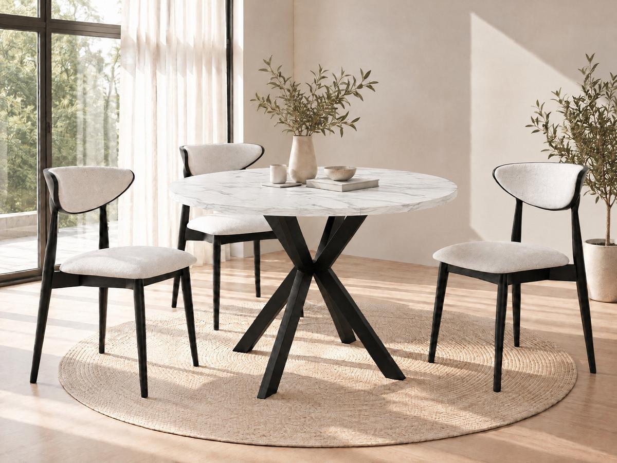 ESSTISCH Valeo runder ausziehbarer, Marmor Weiß 100-180/100/76 cm - Ecru/Schwarz, Holzwerkstoff/Metall (100/180/76cm) - WFL GROUP