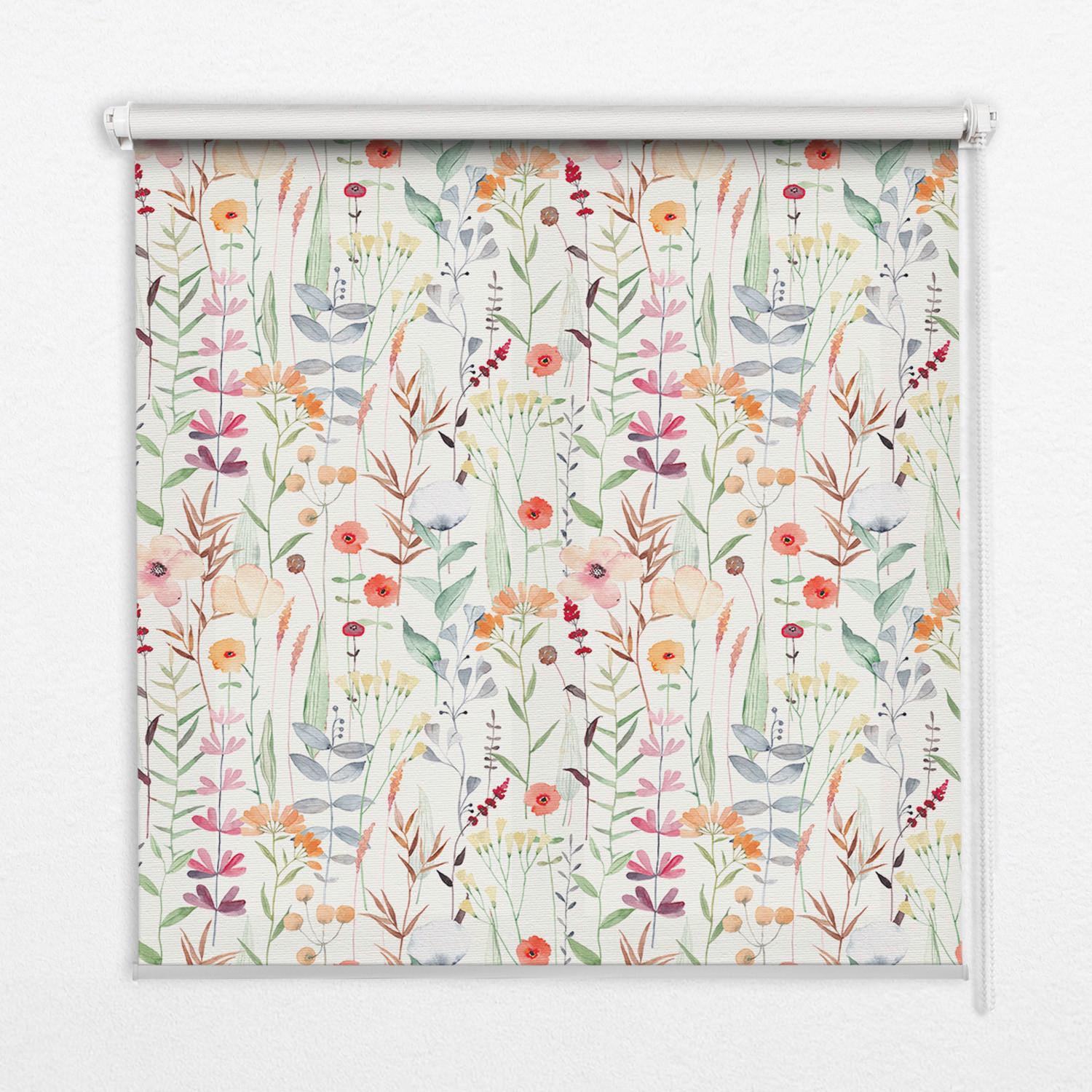 INNENROLLO - Fensterrollo - Rollo - 70x140 cm - Bunte Blumen - Weiß, Kunststoff (70/140/0.5cm) - TULUP