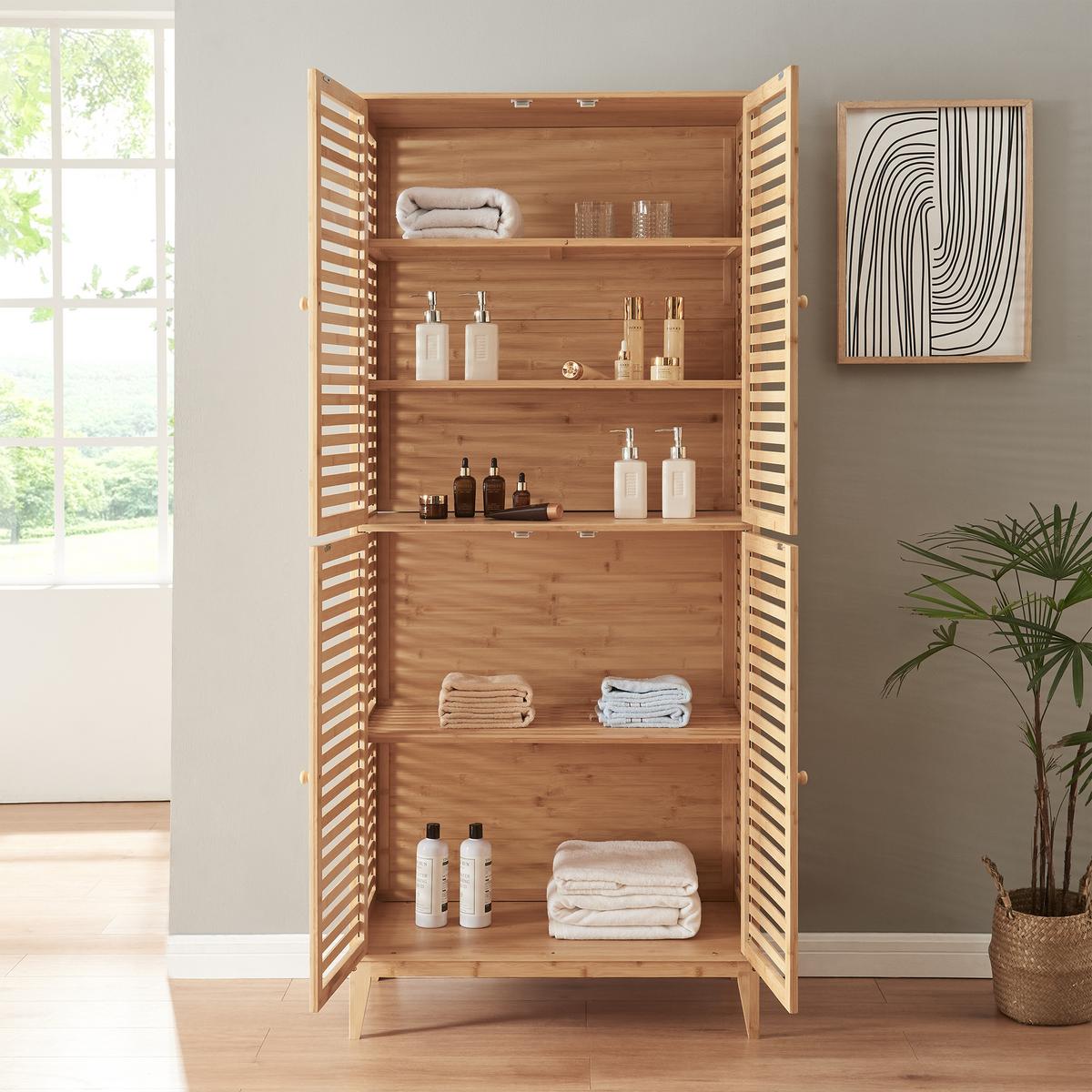 BADEZIMMERSCHRANK Raurgela - Naturfarben, Holz (80/180/40cm) - [en.casa]