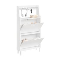 SCHUHSCHRANK schmal mit 2 Klappen und Haken Weiß 60x19x119cm - Weiß, Holzwerkstoff (19/119/60cm) - SoBuy