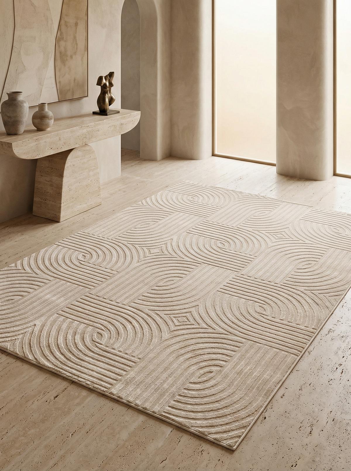 TEPPICH Kurzflor ILLER in Beige, mit 3D-Design, aus Jute, 160 x 230 cm - Beige, Textil (230/160cm) - KADIMA DESIGN