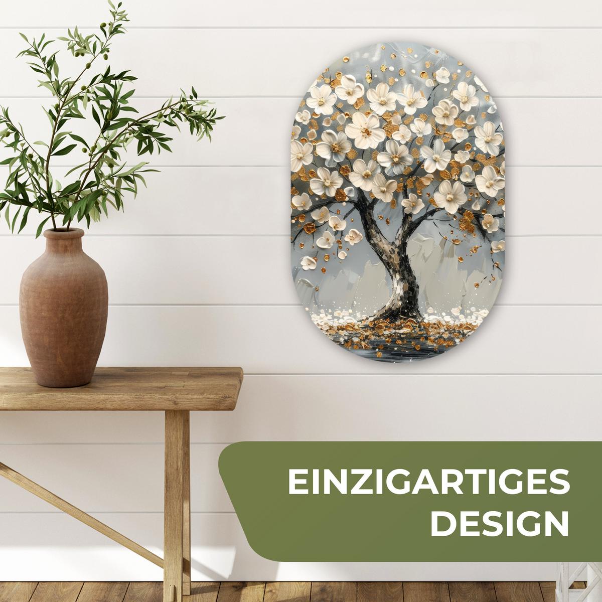 WANDBILD Baum - Gold - Blumen - Abstrakt - Kunst Deko Wohnzimmer 40x60 cm - Goldfarben, Kunststoff (40/60cm) - MuchoWow