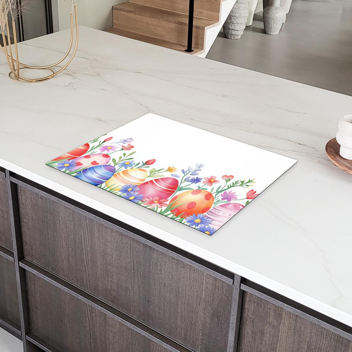 HERDABDECKPLATTE Blumengarten - Bunt - Eier Induktionsmatte 71x52 cm - Weiß, Kunststoff (71/52/0.2cm) - MuchoWow