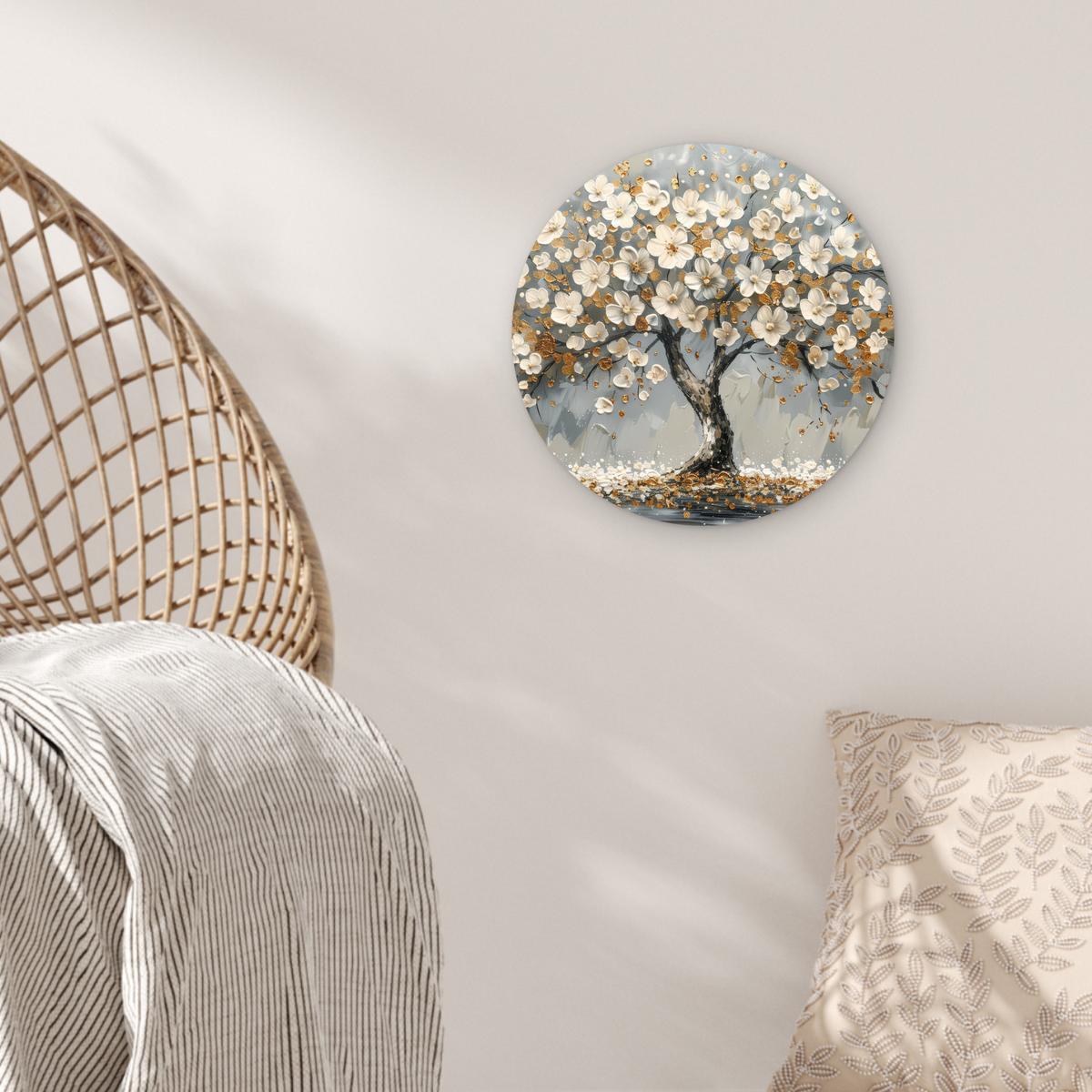 WANDBILD Baum - Gold - Blumen - Abstrakt - Kunst Deko Wohnzimmer 30x30 cm - Goldfarben, Kunststoff (30/30cm) - MuchoWow