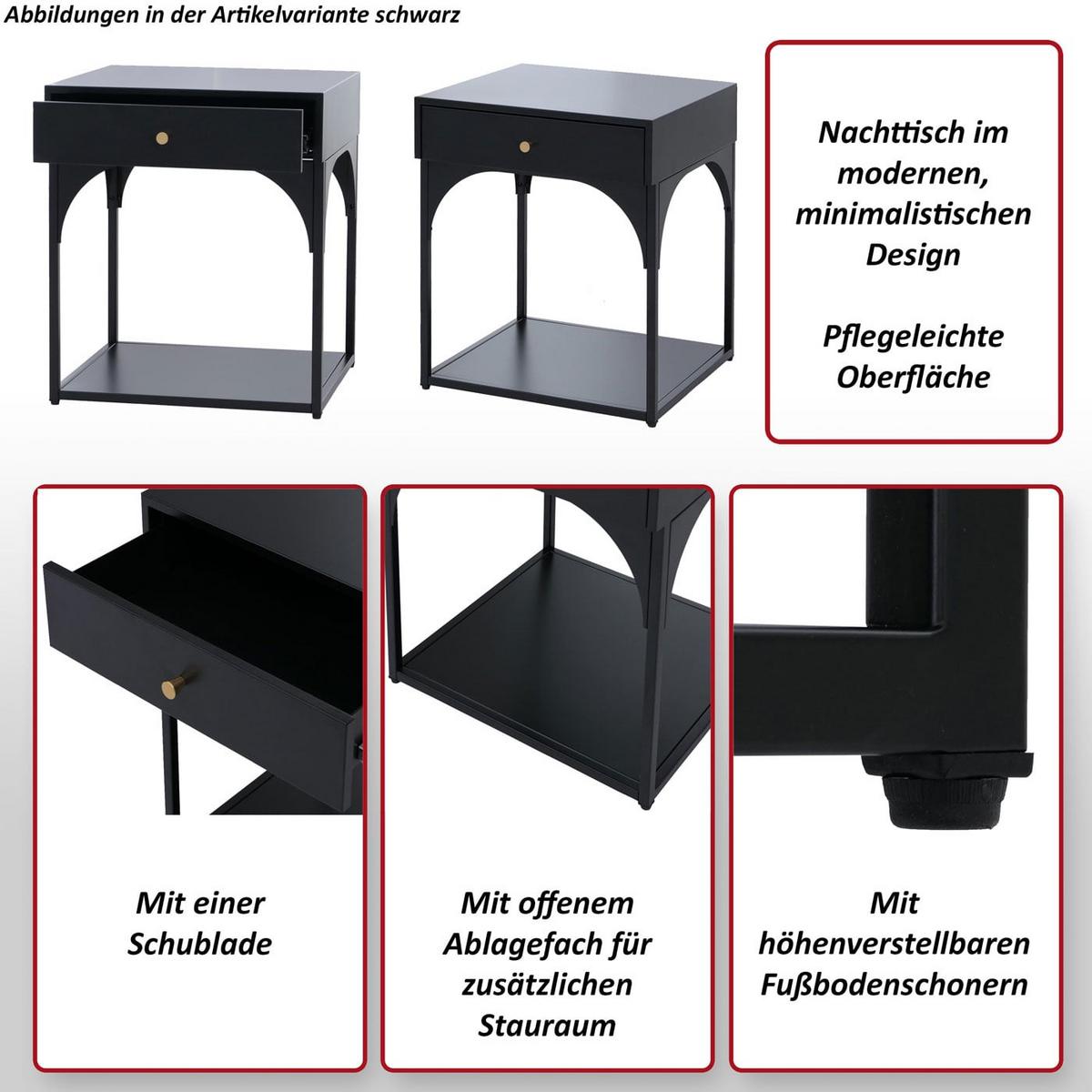 NACHTTISCH rechteckig Schwarz - Schwarz, Metall (43/50/41cm) - MCW