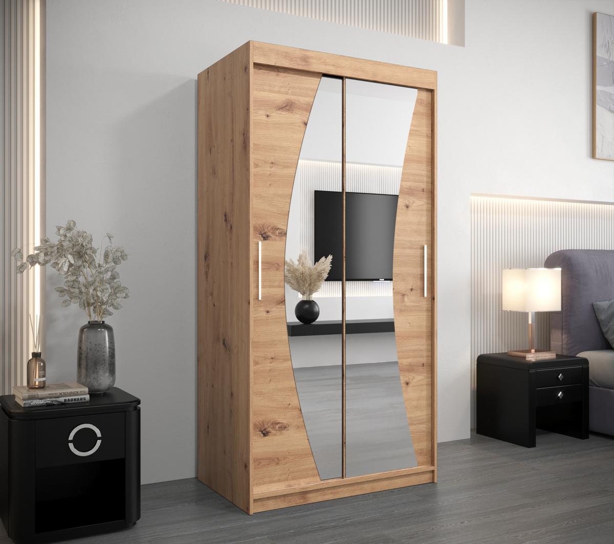 SCHWEBETÜRENSCHRANK 200/100/62 2-türig - Silberfarben/Eiche Artisan, Holz/Kunststoff (100/200/62cm) - MÖBEL KRYSPOL