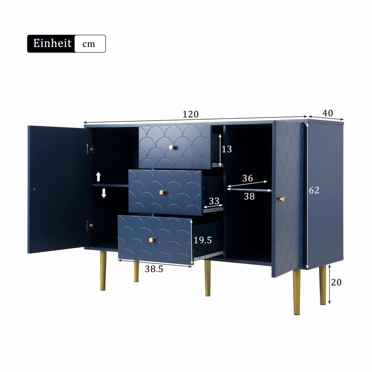 SIDEBOARD Blau 82/40/120 cm - Blau, Holzwerkstoff (40/120/82cm) - Urban Meuble