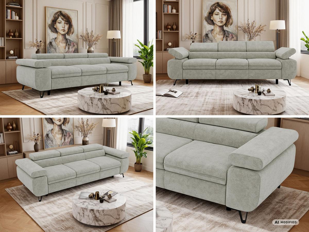 3-SITZER SOFA PETER - Hellgrau Stukture - Hellgrau/Schwarz, Textil/Metall (262/76/99cm) - MKS
